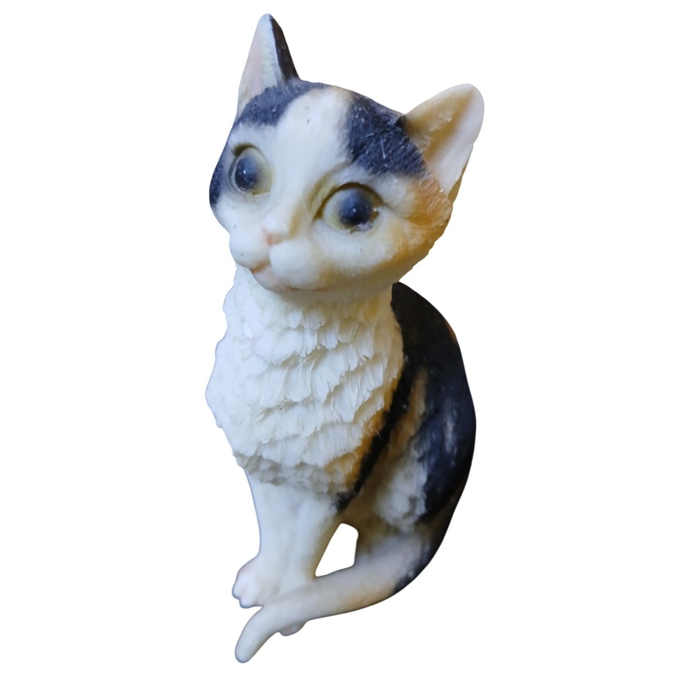 Miniature Calico Cat Figurine Sitting Textured Resin Kitten Statue 4.5 Inch - Picture 2 of 8